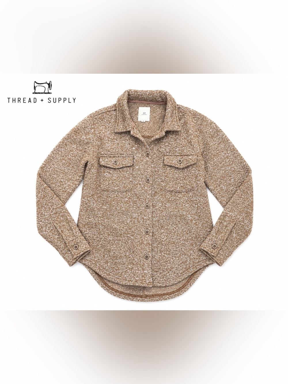 Thread & Supply Brown Heathered Fleece Shacket Shirt Jacket Small